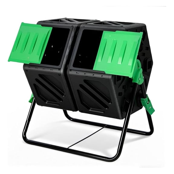 Dual Chamber Outdoor Compost , Heavy-Duty Rotating Composter with Aeration & 2 Sliding Doors, 34.5 Gallon Composting Bin for Garden Kitchen Yard Waste