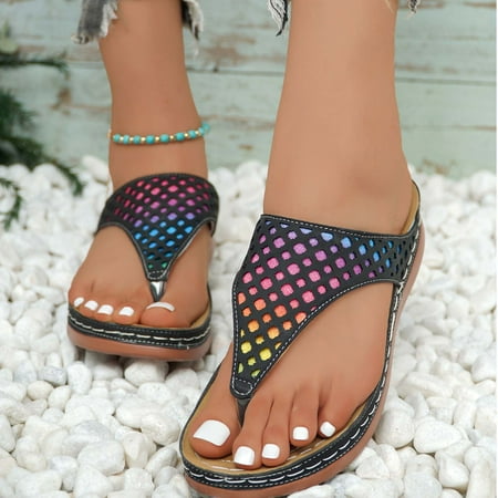 

BRGZLK Womens Wedge Arch Support Flip Flops Cushion Soft Rubber Midsole Platform Thong Sandals with Rubber Sole Women s New Summer Plus-size Flat Lunge Sandals