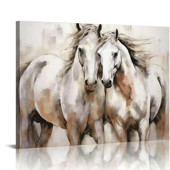 COMIO  Horse Canvas Wall Art Farmhouse Horses Pictures Wall Decor Western Painting Bedroom Decor for Sweet Couple Love Print Brown Animal Artwork Stretched for Living Dining Room