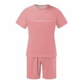thumbnail image 4 of EliteGoogv Men Outfit Set Gradient Letter Print Short Sleeve T Shirt And Shorts For Men Summer Casual Matching Set Pink 5XL, 4 of 9