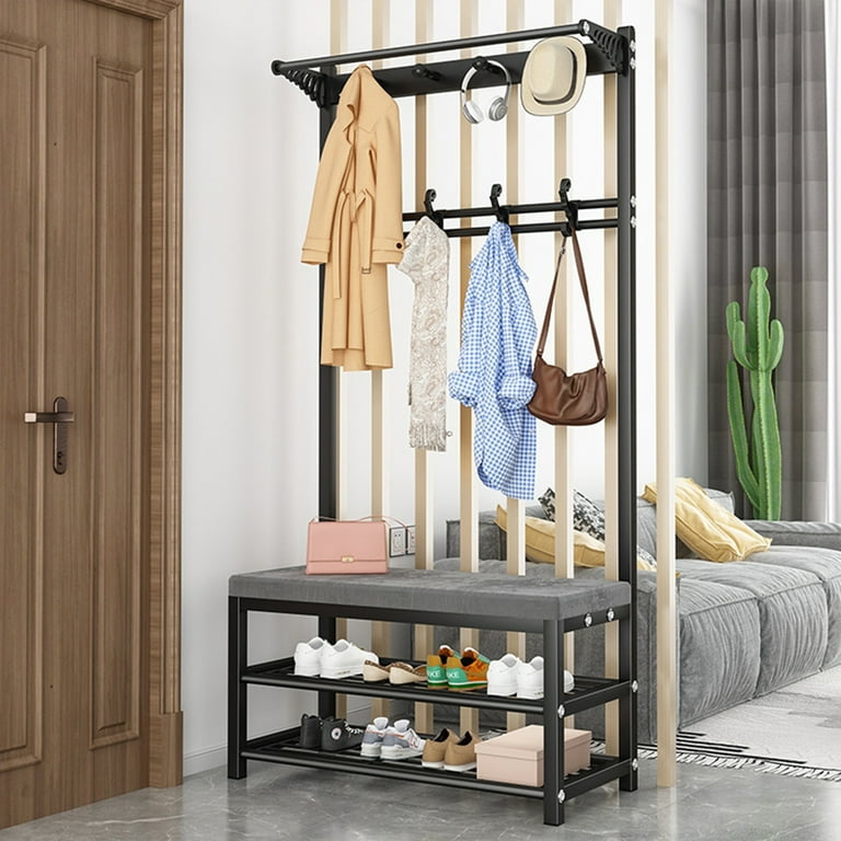 ANJORALA 4-in-1 Organizer with Bench, Coat Rack, Shoe Holder
