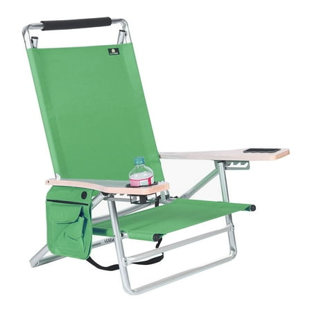 Deluxe 5 Reclining Pos Lay Flat Aluminum Beach Chair for Sand with Cup