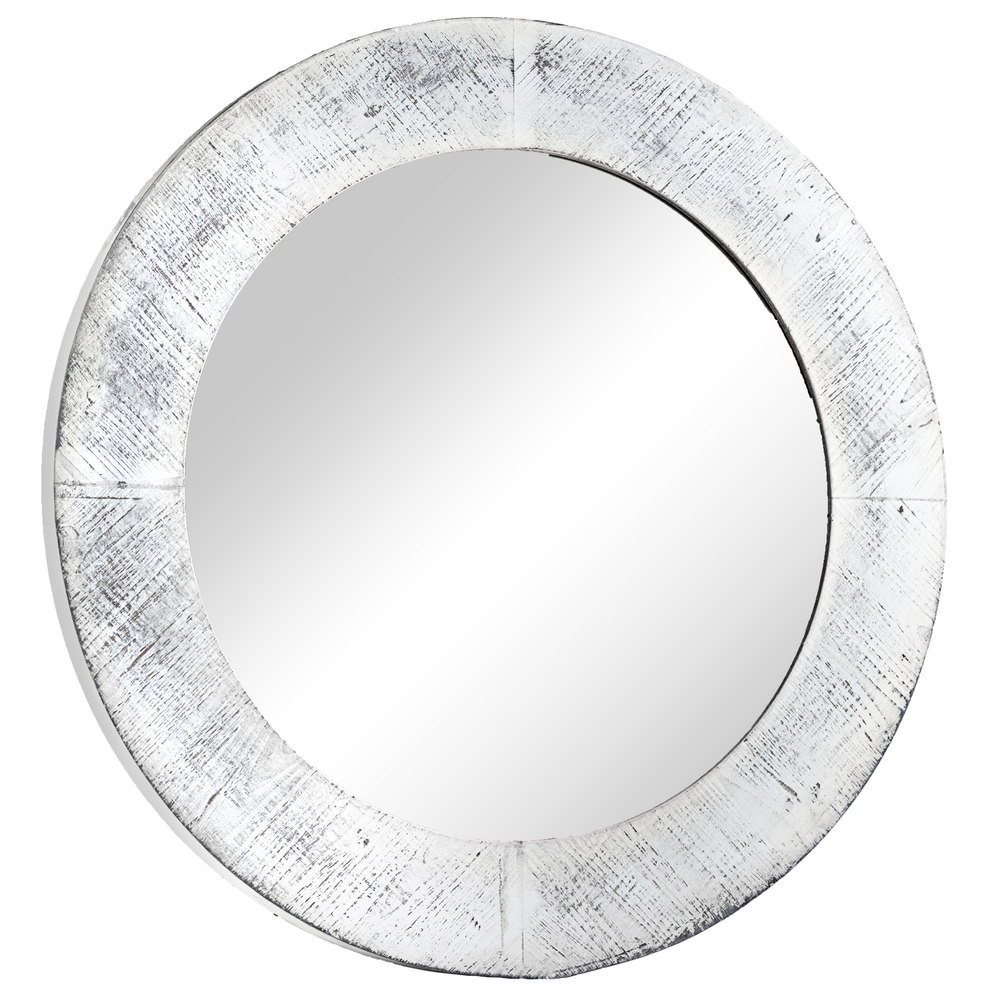 Round Antiqued Wooden Framed Wall Mirror