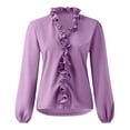 thumbnail image 2 of Womens Ruffle Dressy Blouse Solid Color Long Sleeve V Neck Shirt Tops, 2 of 8