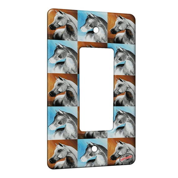 KuzmarK™ 1 Gang Rocker Wall Plate - Dappled Gray Arabian Horse Pattern Art by Denise Every