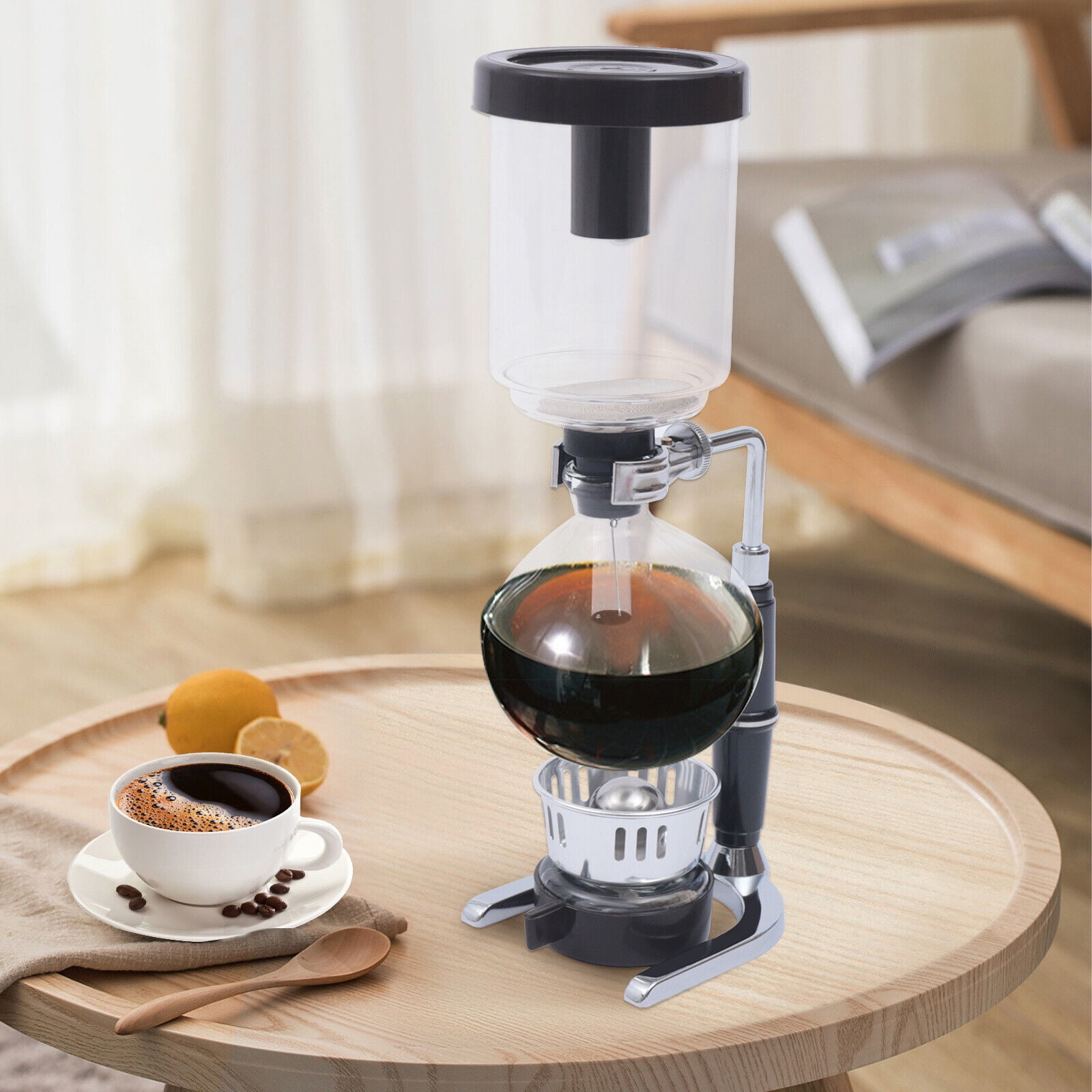 Fichiouy 5-Cup Unique Syphon Coffee Maker Tabletop Glass Vacuum Siphon  Coffee Machine 500ml Black