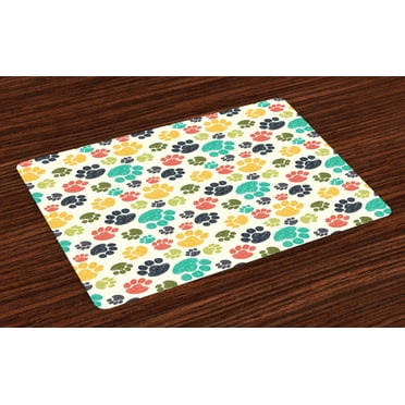 Ambesonne Dog Lover Place Mats Set of 4, Hand Drawn Paws, Standard Size, Multicolor