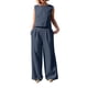 thumbnail image 1 of Blusa sin mangas lisa con cuello redondo para mujer a la moda de 2 piezas + conjuntos de pantalones con bolsillos sueltos Wmkox8yi  bvn2614, 1 of 9