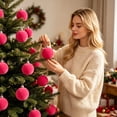 thumbnail image 5 of Bxaolu 6Pcs Velvet Christmas Ball Ornaments 2.4" Flocked Christmas Tree Hanging Ornaments Shatterproof Xmas Bulbs for Home Xmas Tree Party Decor (Hot Pink), 5 of 9