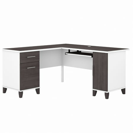 UPC: 0042976138554 | Bush Furniture Somerset 60  L Shaped Desk with Storage  Storm Gray & White