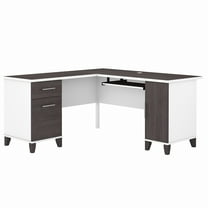 Bush Furniture Somerset 60" L Shaped Desk with Storage, Storm Gray & White