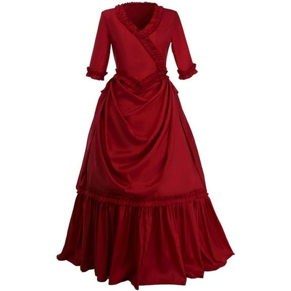 Women's Victorian Gothic Red Bustle Gown Dress