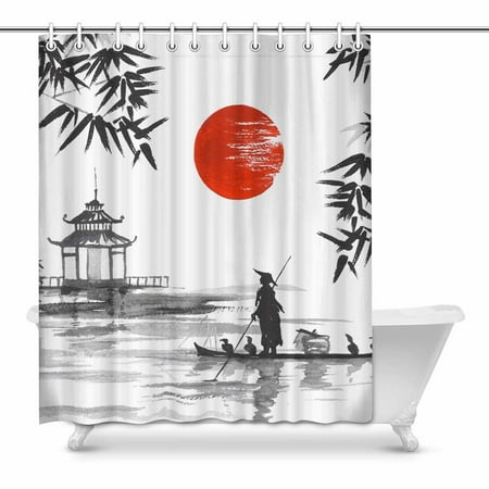 Mkhert Oriental Ink Painting Man With Boat And Bamboo Leaves Home