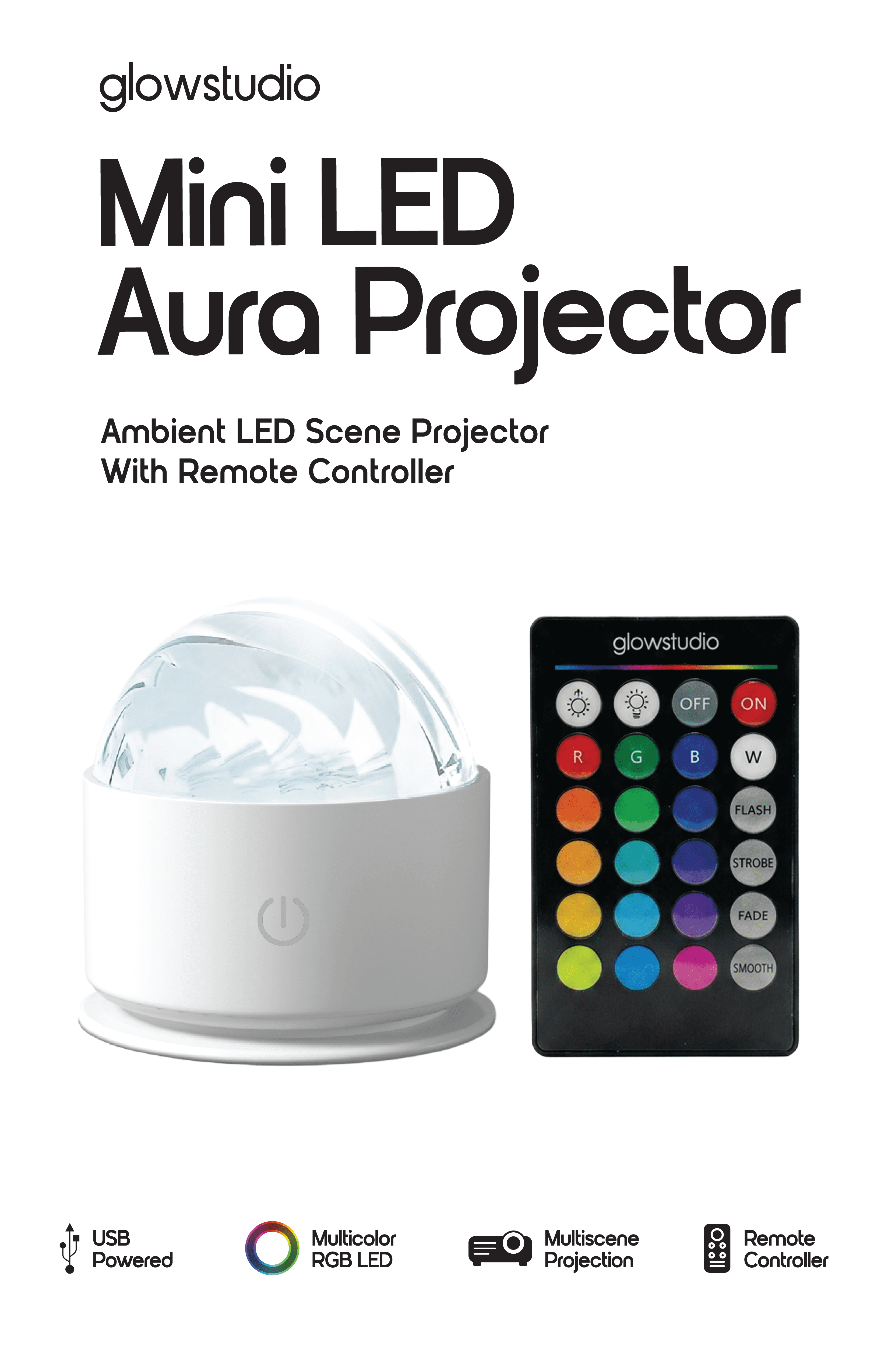 GlowStudio, Mini LED AURA Light, 16 RGB Colors, Remote Included