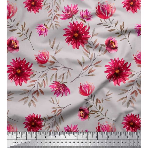 Soimoi Rayon Fabric Leaves & Aster Floral Print Sewing Fabric Yard 56 Inch Wide