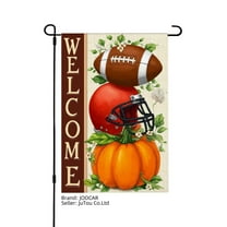 JOOCAR Welcome Football Pumpkin Linen Garden Flag for Fall Autumn Home Outdoor Garden Yard Door Decor 12x18 inch
