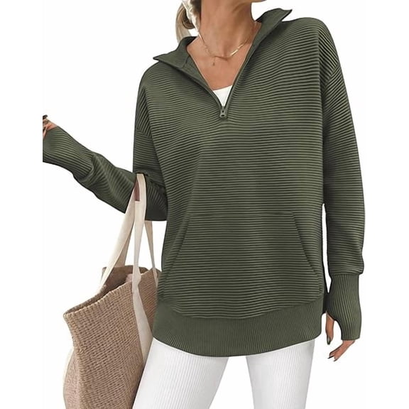 BTFBM Sweaters for Women Fall Clothes Pocket Quarter Zip Pullover V Neck Long Sleeve Knit Trendy Winter Sweater