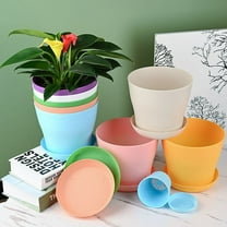 8 Pcs Plastic Planters Indoor Flower Plant Pots, 5.5" Mini Flower Seedlings Nursery Pot/Planter/Flower Pot with Pallet, Modern Decorative Gardening Containers