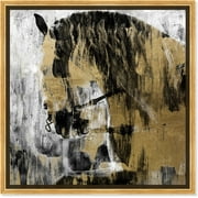 Country Farmhouse Canvas Print Painting Animal Wall Art 'Glamerous Gold Noir Horse' 1 Framed Canvas Rustic Home Dcor 24x24 in Gold, Black by Oliver Gal