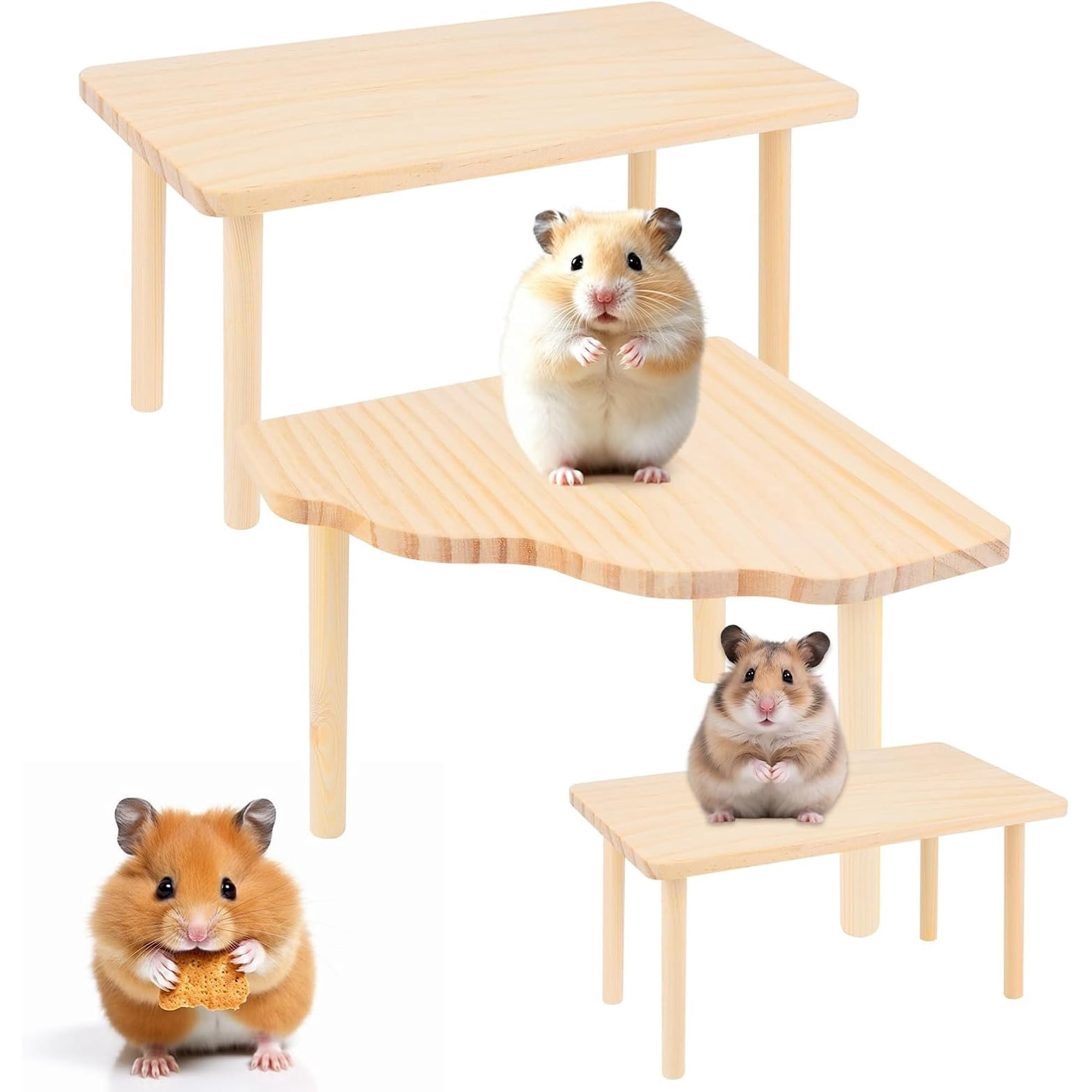 3 count Hamster Play Wooden Platform Varying Sizes and Shapes Platforms True Colors Hamster Platform for Syrian Hamsters Gerbils Mice Degus Guinea Pigs and Other Small Pets