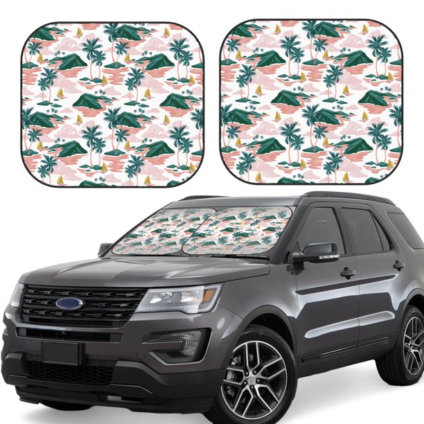 Fotbe Hawaii Palms Juego de 2 Piezas de Parasoles para Parabrisas | Bloqueador Solar para Auto | Accesorios Plegables para Protección Solar Interior-Large