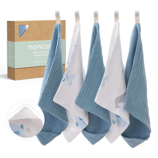 Toallitas para Bebé Momcozy Paquete de 5, Algodón Suave 25x25 cm
