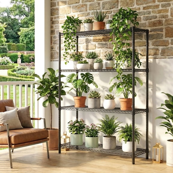 GDF Studio 4-Tier Heavy Duty Wire Shelving Unit, Adjustable Metal Storage Rack, Black