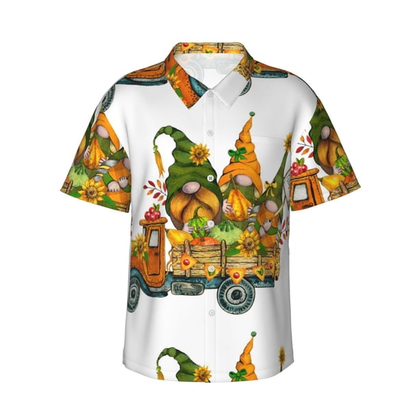 Fotbe Thanksgiving Truck Camisa Hawaiana para Hombre Unisex – Camisa Casual de Verano con Botones de Manga Corta de Algodón y Lino,Medium