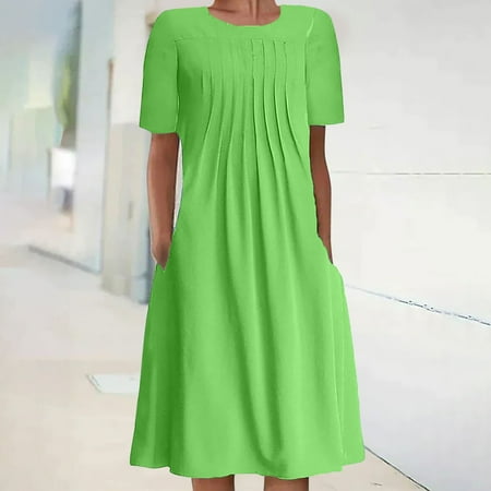 

Moxiu Summer Dresses for Women 2022 Short Sleeve Print Crewneck Dress Vintage Dresses Loose Fit Birthday Dresses for Women