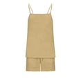thumbnail image 7 of Women Beach Outfits Women's Fashion Casual Solid Color Tops Shorts Set Breathable Comfortable Outdoor Two-Piece Set Khaki XXL, 7 of 7