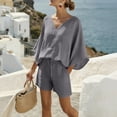 thumbnail image 2 of VBVC Women's 2 Piece V-Neck Batwing Sleeve Shorts Set, Ladies' Soft Breathable Top and Drawstring Shorts,Summer Loungewear For Women,Dark Gray,S-2XL, 2 of 9