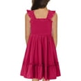 thumbnail image 4 of KISSMODA Girls Casual Smocked Dress Square Neck Puff Short Sleeve Ruffle Dresses 4-13 Years, 4 of 4