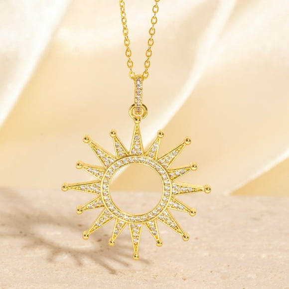 Colgante de zircon ligeramente incrustado en el sol collar dorado de cobre de alta gama de moda joyas de diseño de nicho creativo femenino