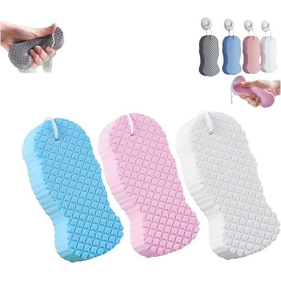 Berosely Radiant Skin Sponge, Dead Skin Remover for Body, Berosely 𝐒𝐤𝐢𝐧 Sponge, 3D Super Soft Exfoliating Bath 𝐒𝐩𝐨𝐧𝐠𝐞, for Body & Face, Kin Friendly Reusable 𝐒𝐩𝐨𝐧𝐠𝐞 (D/3PCS)
