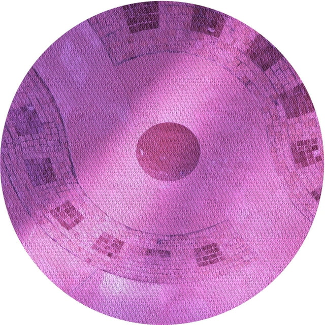 Ahgly Company Machine Washable Indoor Round Transitional Bright Neon Pink Purple Area Rugs, 3' Round