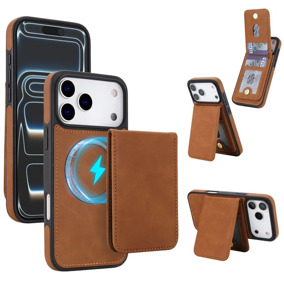 ELEHOLD 2-in-1 Wallet Case for iPhone 17 Pro Max, RFID Blocking Detachable Magnetic Leather Cover with Kickstand,Brown