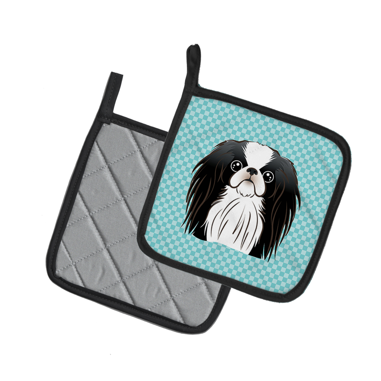 Carolines Treasures BB1168PTHD Checkerboard Blue Japanese Chin Pair of Pot Holders , 7.5HX7.5W, multicolor