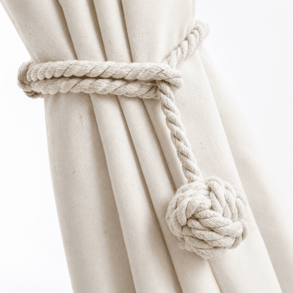 4 Pack Heavy Duty Rope Curtain Tiebacks - Handmade Weighted Ball Curtain Holdbacks for Living Room, Outdoor, Window - Rustic Decorative (Beige)