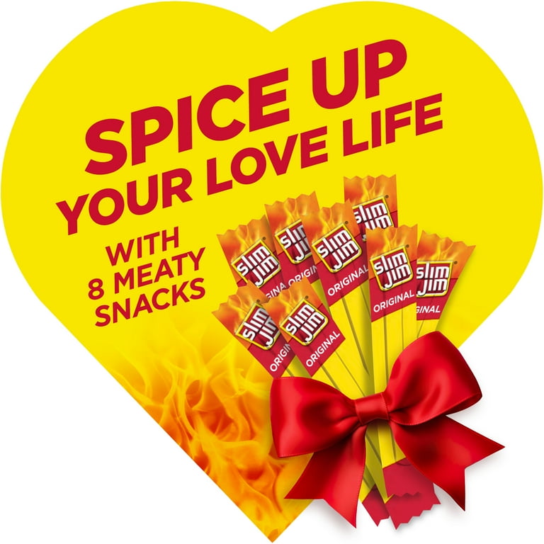 Slim Jim Original Snack Size Meat Sticks, Valentine's Day Heart Box, 0.28 oz. each 8-Count