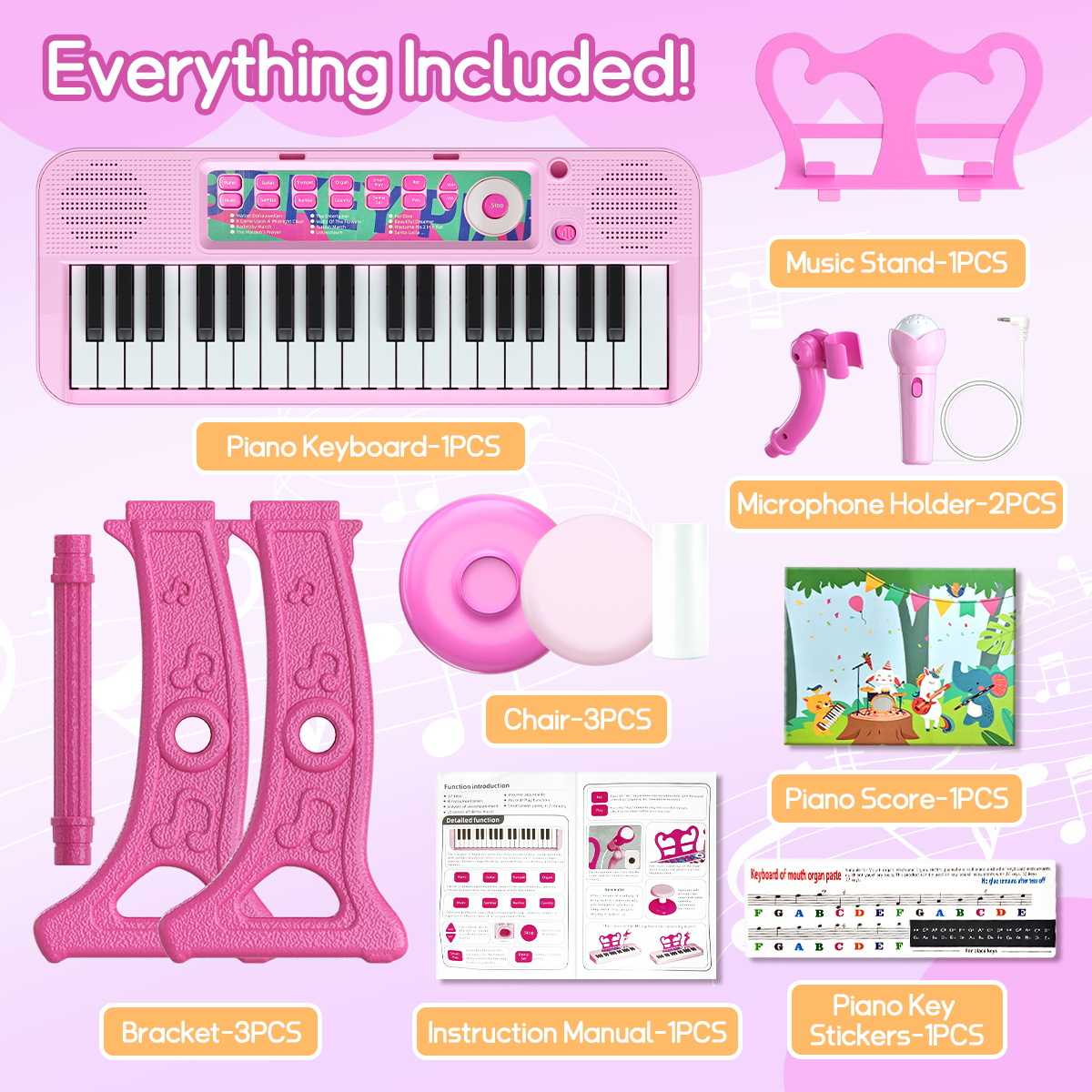 WLBES 37-Key Kids Piano with Stool and Microphone photo 2