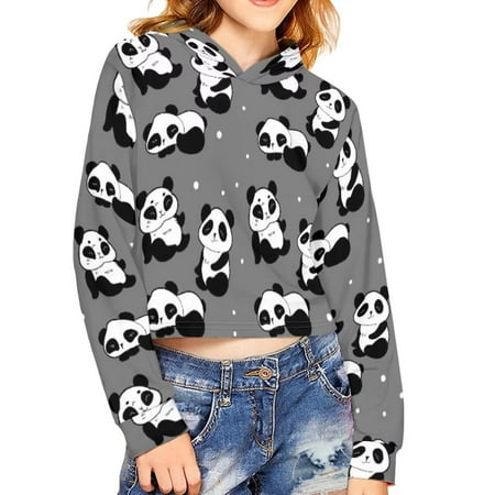 

Renewold Kids Crop Long Sleeve Tops Hodies for 9-10 Years Teen Girls Various Cute Pandas Sweatshirts Fashion Pullover Hoodie Fall Winter Outgoing School Short Blouse