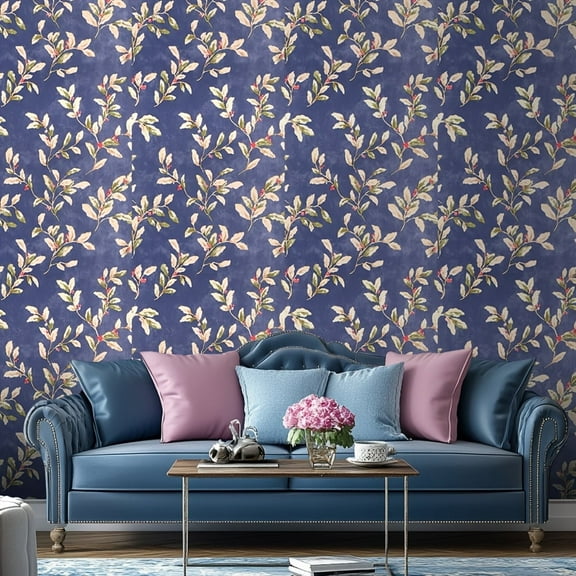 GYTY Vintage Blue Floral Peel & Stick Wallpaper - Waterproof, Removable Contact Paper for Easy Home Decor, Kitchen Renovation & Furniture Makeover, European Print