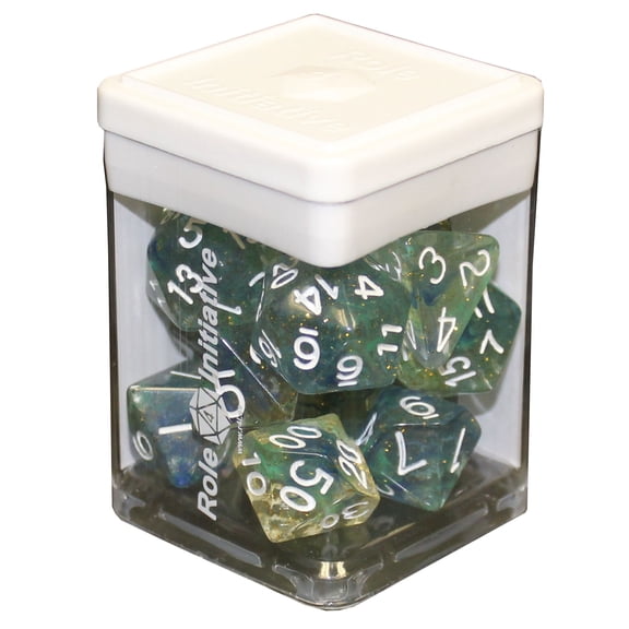 Role 4 Initiative Polyhedral Dice - Neptune's Treasure w/White Numbers (15) New