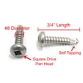 thumbnail image 2 of Bolt Dropper 8 x 3/4" Stainless Pan Head Square Drive Sheet Metal Self Tapping Drilling Screws, (100pc) 410 SS, Corrosion Resistant Choose Size and Qty, 2 of 6