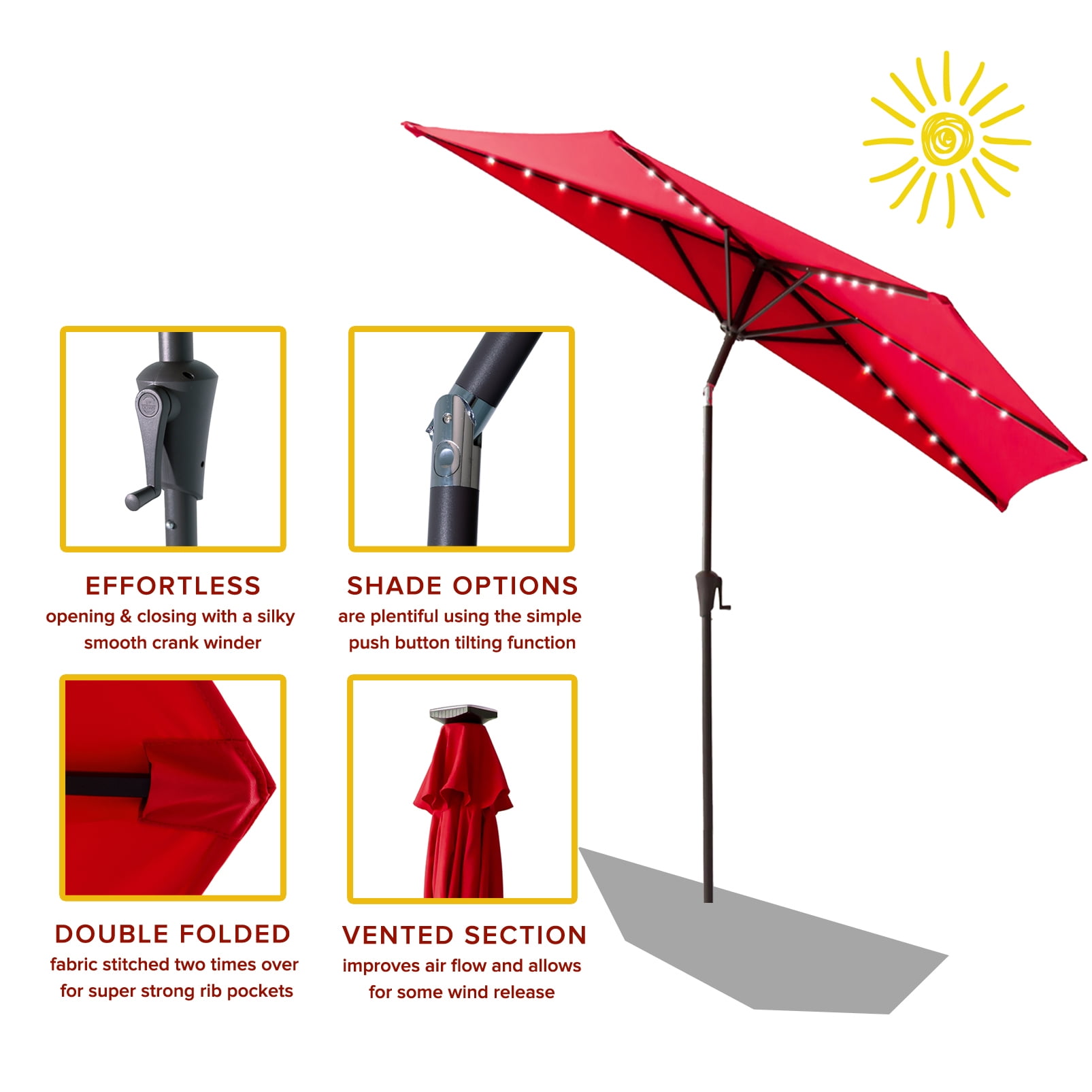 half patio umbrella red lled FLAME&SHADE 10 ft Solar Powered Outdoor Market Table with LED Lights and Tilt, : Patio, Lawn & Garden Introducing our cutting Nature Spring 10-ft Steel Red