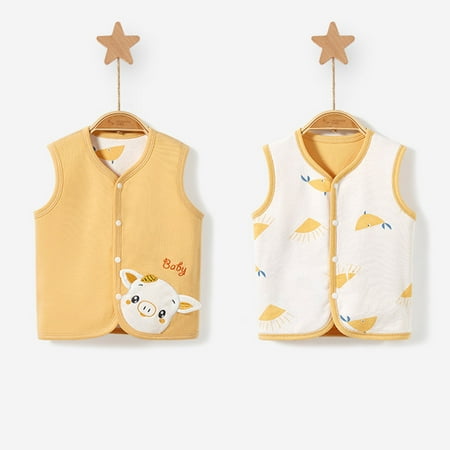 

Toddler Girls Coats & Jackets Autumn Winter Sleeveless Warm Cartoon Pig Dog Prints Girls Outdoor Jackets & Outerwear Holiday Wear