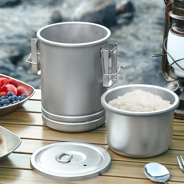 Marmites en Acier Inoxydable pour Cuisson à la Vapeur Camping Randonnée Cuiseur à Riz Soupe Cuisson Ustensiles de Cuisine Extérieurs Accessoire de Cuisine de Voyage Ustensiles de Cuisine Ensemble pour Ustensiles Antiadhésifs jusqu'à 600 Cuisson