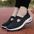 thumbnail image 2 of pwidon Slip On Sneakers for Women, Breathable Knit Air Cushion Wedge Walking Shoes Non Slip Lightweight Casual Mary Jane Shoes for All Day Comfort Black 38, 2 of 5