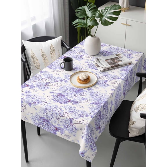 Purple Floral Tablecloth Rectangle Table Cloth 60x120, Waterproof Tablecloth Outdoor Table Cloth, Hydrangeas Flower Spring Summer Botanical Washable Table Cover for Kitchen Dinning Party