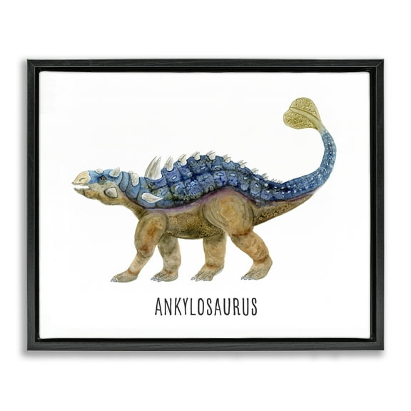Stupell Industries Ankylosaurus Dinosaur Learning Animals Painting Black Floater Framed Canvas Art Print Wall Art, 21 x 17